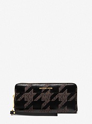 Large Houndstooth Logo and Leather Continental Wallet  - BROWN/BLK - 32F1GJ6T3V