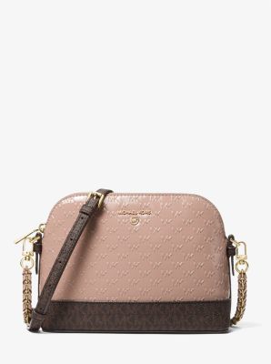 Large Logo Embossed Patent Leather Crossbody Bag