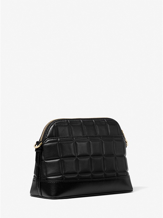 Large Quilted Leather Dome Crossbody Bag Black
