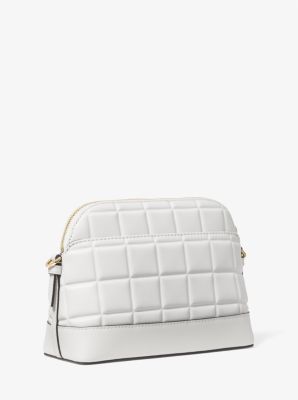 Large Saffiano Leather Dome Crossbody Bag - Optic White