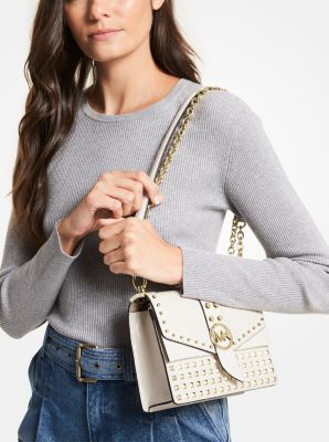 Greenwich Small Studded Crinkled Leather Crossbody Bag