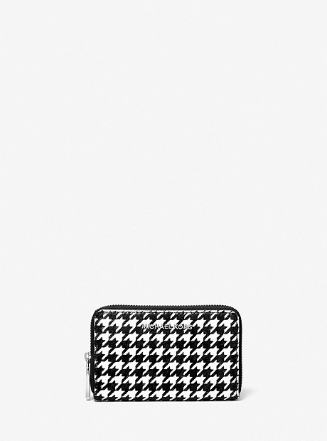 Small Houndstooth Printed Calf Hair Wallet - BLACK/WHITE - 32F1SJ6D0H