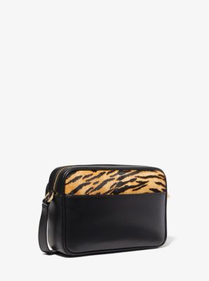 Parker Extra-Large Studded Tiger Print Calf Hair and Logo Shoulder Bag