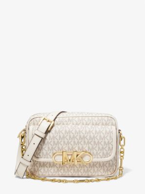 Michael Kors Maeve East West Signature Logo Two-Tone Semi Lux Pocket  Crossbody Bag