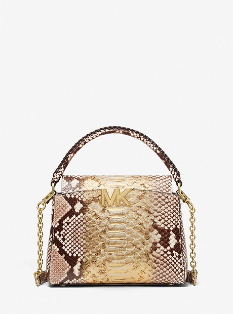Karlie Small Two-Tone Snake Embossed Leather Crossbody Bag - PALE GOLD - 32F2GCDC5G