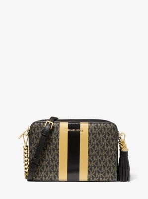 michael kors ginny medium logo stripe crossbody bag