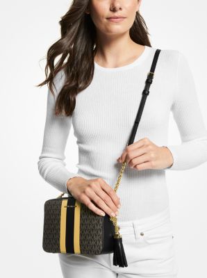 michael kors ginny medium logo stripe crossbody bag