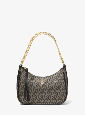 MICHAEL KORS Jet Set Charm Small Metallic Logo Shoulder Bag (black/gold) 