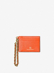 Small Pebbled Leather Chain Card Case - OPTIC ORANGE - 32F2GT9D5L