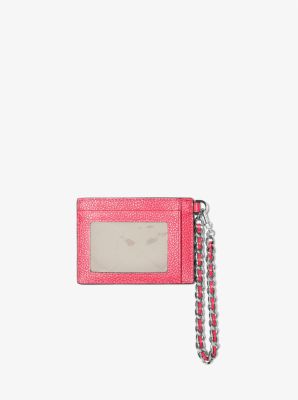 Small shops Pebbled Leather Chain Card Case