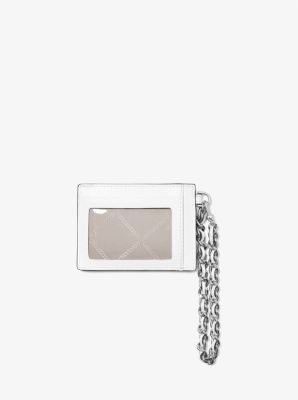 Petit porte-cartes en cuir grain&eacute; &agrave; cha&icirc;ne