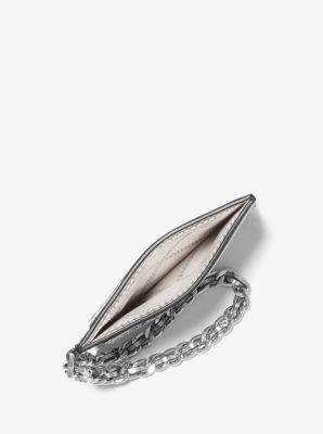 Petit porte-cartes &agrave; logo m&eacute;tallis&eacute; et &agrave; cha&icirc;ne