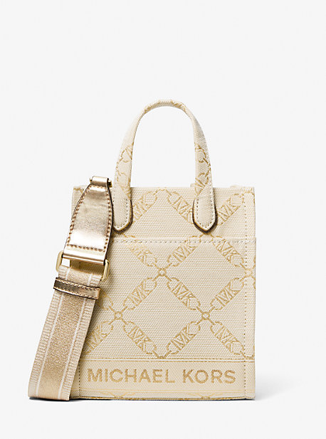 MK Gigi Extra-Small Metallic Empire Logo Jacquard Crossbody Bag - Pale Gold/natural - Michael Kors