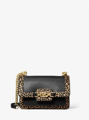 Hair on Leather Foldover Clutch White and Black Cheetah