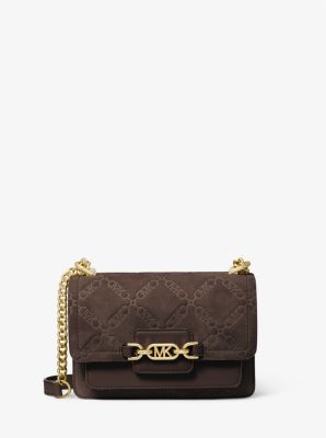 Heather Extra-Small Empire Logo Embossed Suede Crossbody Bag | Michael ...