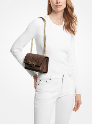 Heather Extra-Small Empire Logo Embossed Suede Crossbody Bag