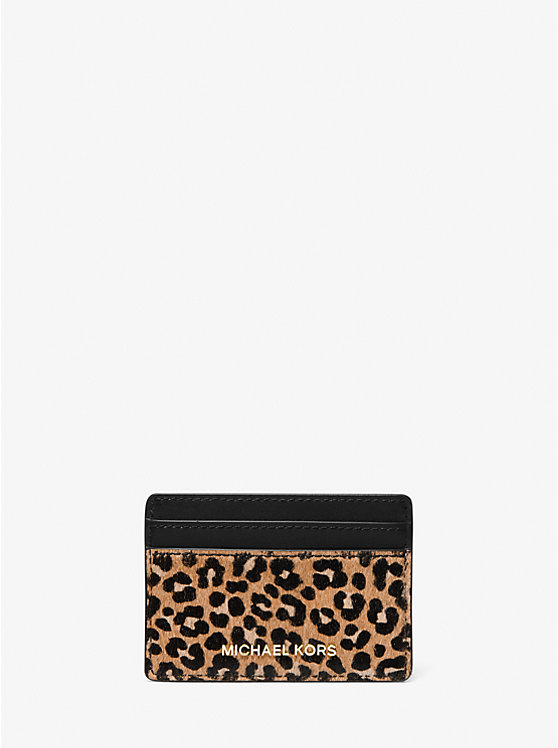 Petit porte-cartes Jet Set en poils de veau à imprimé léopard image number 0