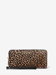 Large Leopard Print Calf Hair Continental Wallet - BLACK COMBO - 32F3GJ6T3H