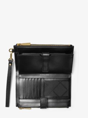 Michael Kors Women Signature Black Patent Leather & Gold Small Wristlet  Wallet