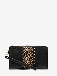 Adele Leather and Leopard Print Calf Hair Smartphone Wallet - BLACK COMBO - 32F3GJ6W4H