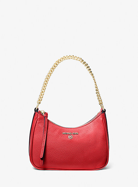 Michael Kors Jet Set Charm Small Pebbled Leather Pochette In Red