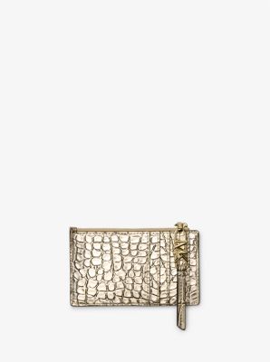 Empire Small Metallic Crocodile Embossed Leather Card Case image number 2