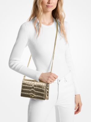 Jet Set Medium Metallic Crocodile Embossed Leather Crossbody Bag