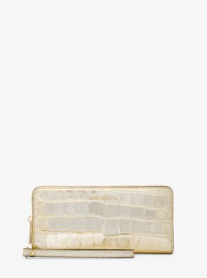 Jet set travel large python embossed leather wristlet sale