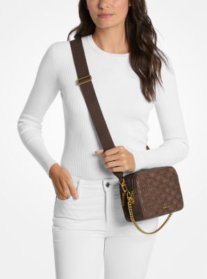 Borsa a tracolla Bryant media in pelle brunita con logo in rilievo image number 2