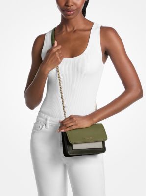 Borsa a tracolla Claire piccola in pelle color-block in PISTACCHIO MULTI | Michael Kors