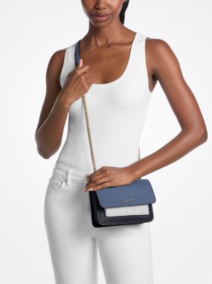 Thumbnail - MK Umhängetasche Claire Small Aus Leder In Blockfarben - Blau - Michael Kors