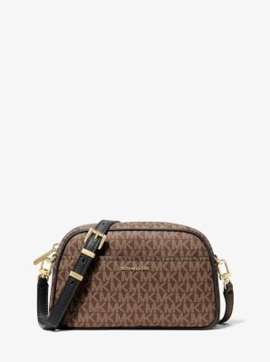 Michael Michael Kors Women's Brown Mk Jet Set Small Signature Logo Camera Crossbody Bag - Michael Kors