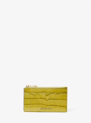 MK Kartenetui Jet Set Small Aus Leder Mit Krokodilprägung - Grün