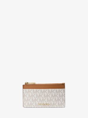 MK Kartenetui Jet Set Small Mit Signature-Logomuster - Natur