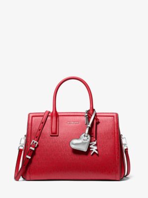Bauschiger, herzförmiger Taschenanhänger aus Leder in Metallic-Optik