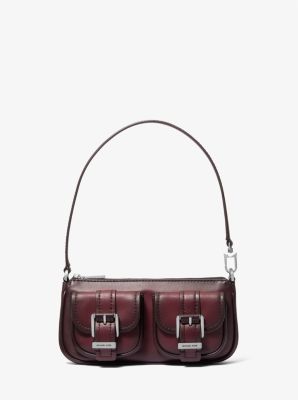 Michael Kors Zoe Small Burnished Leather Pochette In Red
