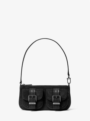 Zoe Small Embellished Suede Pochette in BLACK | Michael Kors