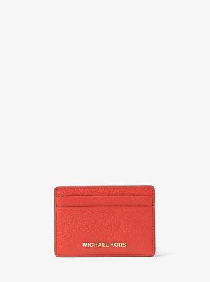 Michaelkors Pebbled Leather Card Case,SPICED CORAL