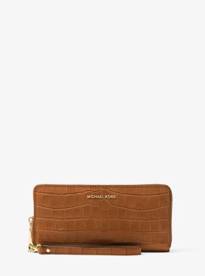 Travel Crocodile-Embossed-Leather Continental Wristlet  