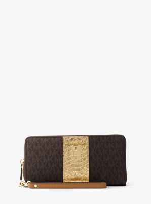 MICHAEL Michael Kors Croc Embossed Travel Continental Leather Wallet in  Black