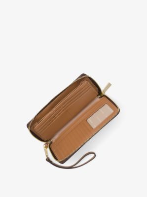 Travel Logo and Snake-Embossed-Leather Continental Wristlet