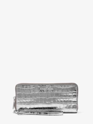 Pochette-bracelet continentale Jet Set Travel en cuir gaufr&eacute; m&eacute;tallis&eacute;