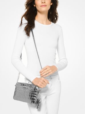 Ginny Metallic Crocodile-Embossed-Leather Crossbody