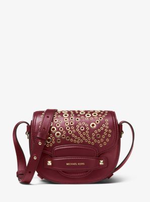 michael kors cary small grommeted leather saddle bag