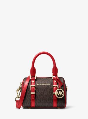 red and brown michael kors purse
