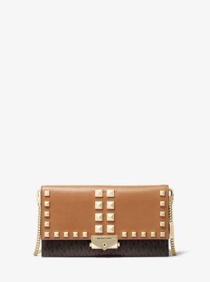 Cece Large Studded Leather and Logo Convertible Crossbody Bag