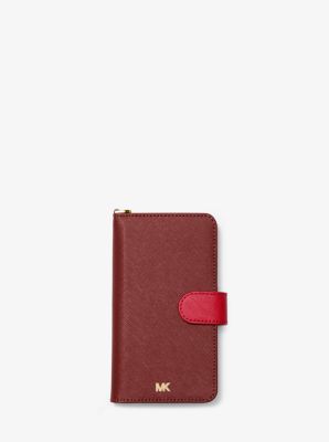 Two Tone Saffiano Leather Wristlet Folio Case for iPhone XR