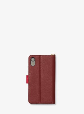 Two Tone Saffiano Leather Wristlet Folio Case for iPhone XR