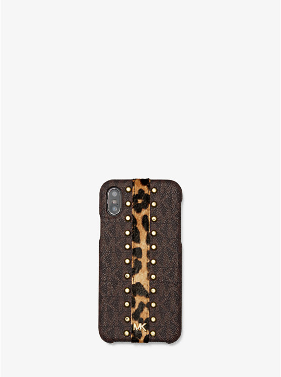 Studded Leopard and Logo Phone Cover for iPhone X/XS image number 0