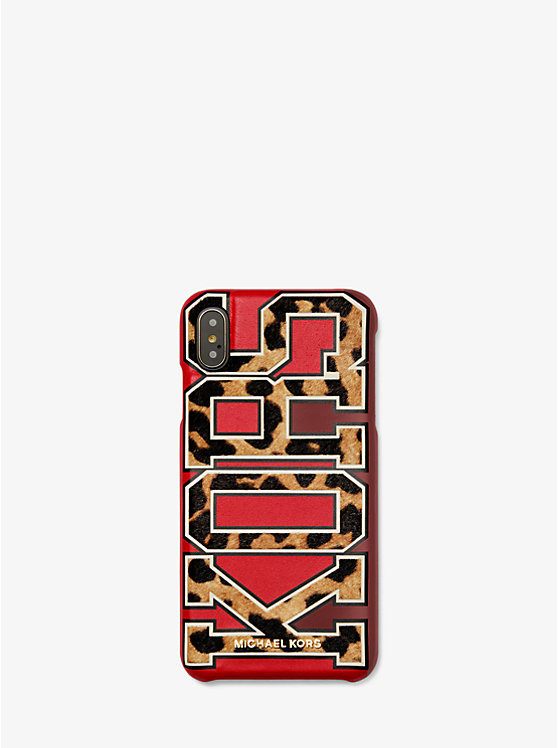 Étui rigide en cuir à logo à motif léopard pour iPhone XS Max image number 0